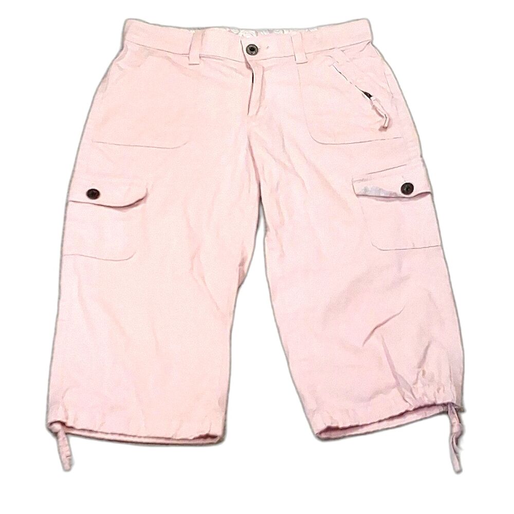 ​LEE CARGO CAPRI PANTS WOMEN SIZE 6 PINK DRAWSTRING COTTON SPANDEX ADJUSTABLE...